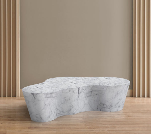 Meridian Furniture Monza Sculptural Concrete Coffee Table Art Deco Design for Indoor Outdoor Living Spaces White 99033White-CT