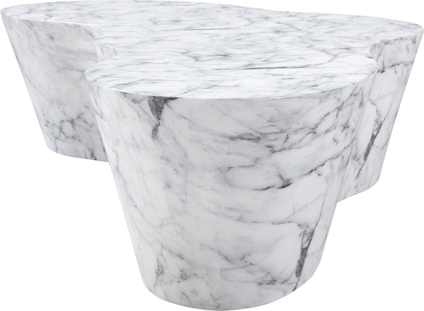 Meridian Furniture Monza Sculptural Concrete Coffee Table Art Deco Design for Indoor Outdoor Living Spaces White 99033White-CT