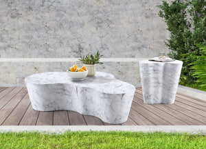 Meridian Furniture Monza Sculptural Concrete Coffee Table Art Deco Design for Indoor Outdoor Living Spaces White 99033White-CT