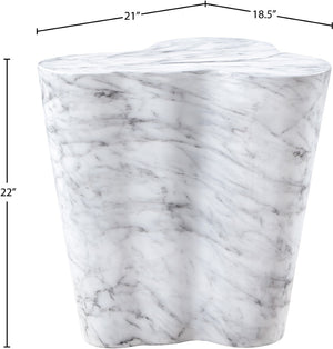 Meridian Furniture Monza Sculptural Concrete End Table with Art Deco Curves and Marble Effect for Indoor Outdoor Use White 99033White-ET