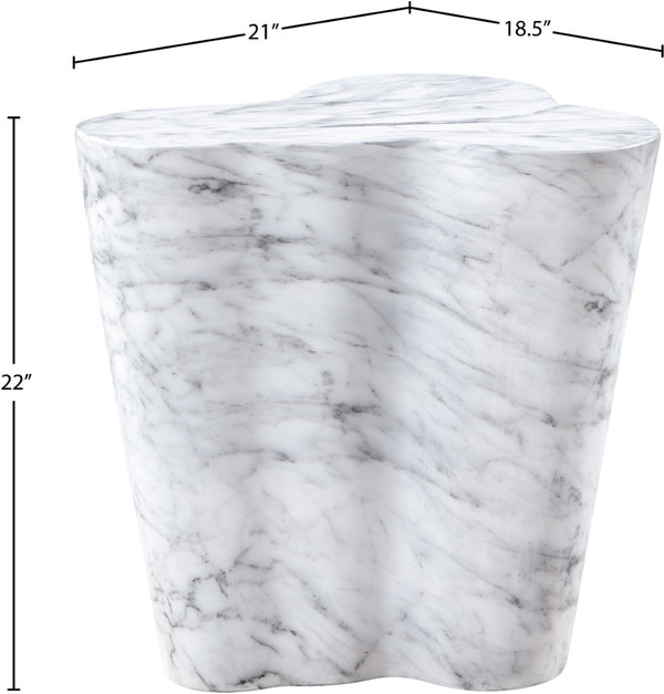Meridian Furniture Monza Sculptural Concrete End Table with Art Deco Curves and Marble Effect for Indoor Outdoor Use White 99033White-ET