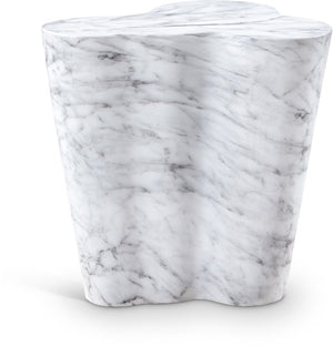 Meridian Furniture Monza Sculptural Concrete End Table with Art Deco Curves and Marble Effect for Indoor Outdoor Use White 99033White-ET