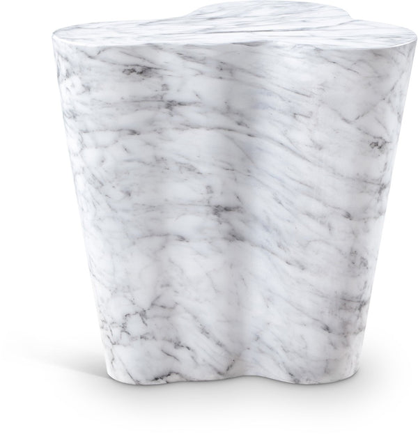 Meridian Furniture Monza Sculptural Concrete End Table with Art Deco Curves and Marble Effect for Indoor Outdoor Use White 99033White-ET