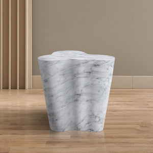 Meridian Furniture Monza Sculptural Concrete End Table with Art Deco Curves and Marble Effect for Indoor Outdoor Use White 99033White-ET