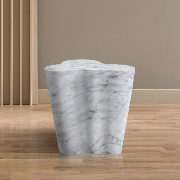 Meridian Furniture Monza Sculptural Concrete End Table with Art Deco Curves and Marble Effect for Indoor Outdoor Use White 99033White-ET