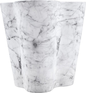 Meridian Furniture Monza Sculptural Concrete End Table with Art Deco Curves and Marble Effect for Indoor Outdoor Use White 99033White-ET