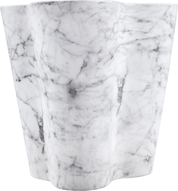 Meridian Furniture Monza Sculptural Concrete End Table with Art Deco Curves and Marble Effect for Indoor Outdoor Use White 99033White-ET