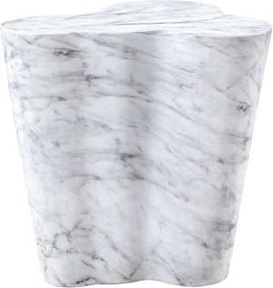 Meridian Furniture Monza Sculptural Concrete End Table with Art Deco Curves and Marble Effect for Indoor Outdoor Use White 99033White-ET