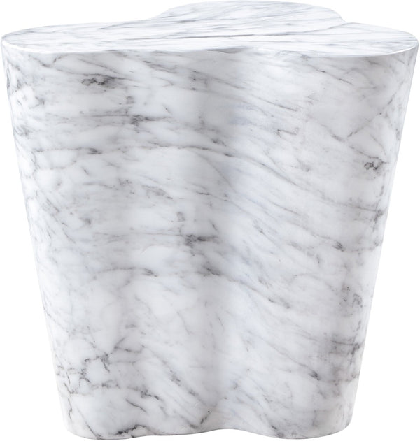 Meridian Furniture Monza Sculptural Concrete End Table with Art Deco Curves and Marble Effect for Indoor Outdoor Use White 99033White-ET