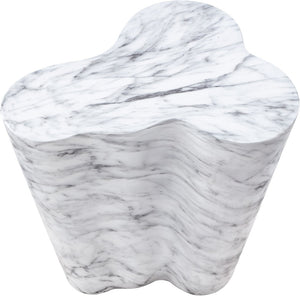 Meridian Furniture Monza Sculptural Concrete End Table with Art Deco Curves and Marble Effect for Indoor Outdoor Use White 99033White-ET