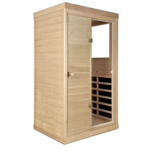 English Elm Canadian Hemlock Single Person Far Infrared Home Sauna with Led and Bluetooth Audio W632S00033