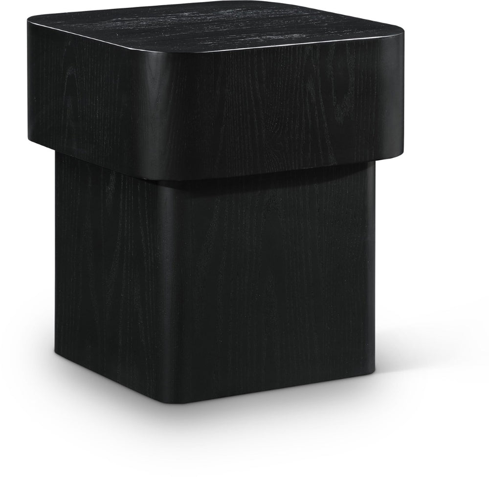 Meridian Furniture Oakmont Art Deco Oak Veneer Side Table with Geometric Lines and Bold Finish for Living Rooms Black 99039Black-E