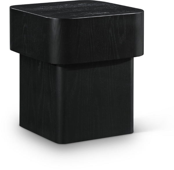 Meridian Furniture Oakmont Art Deco Oak Veneer Side Table with Geometric Lines and Bold Finish for Living Rooms Black 99039Black-E