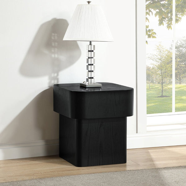 Meridian Furniture Oakmont Art Deco Oak Veneer Side Table with Geometric Lines and Bold Finish for Living Rooms Black 99039Black-E