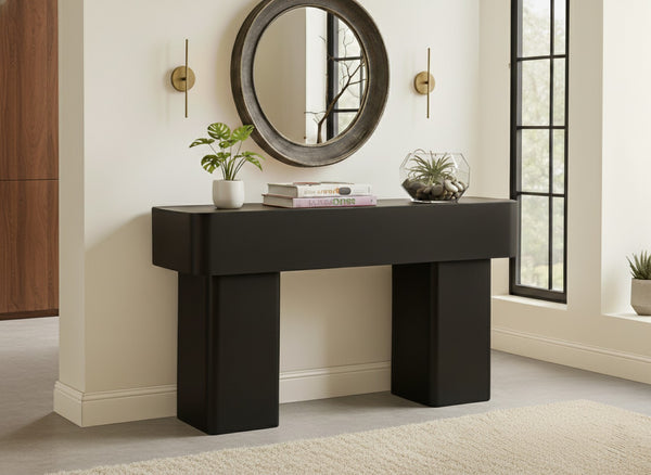 Meridian Furniture Oakmont Art Deco Oak Veneer Console Table with Geometric Detail for Entryway or Living Room Black 99039Black-T
