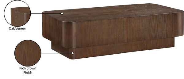 Meridian Furniture Oakmont Art Deco Oak Veneer Coffee Table Low Profile Living Room Centerpiece and Style Brown 99039Brown-C