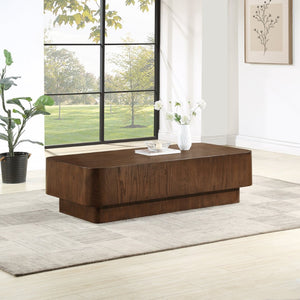 Meridian Furniture Oakmont Art Deco Oak Veneer Coffee Table Low Profile Living Room Centerpiece and Style Brown 99039Brown-C