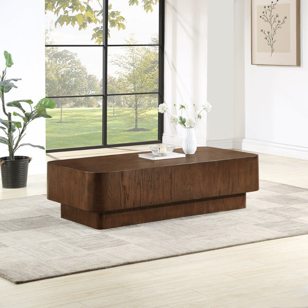 Meridian Furniture Oakmont Art Deco Oak Veneer Coffee Table Low Profile Living Room Centerpiece and Style Brown 99039Brown-C