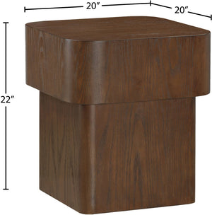 Meridian Furniture Oakmont Art Deco Oak Veneer Side Table with Geometric Lines and Bold Finish for Living Rooms Brown 99039Brown-E