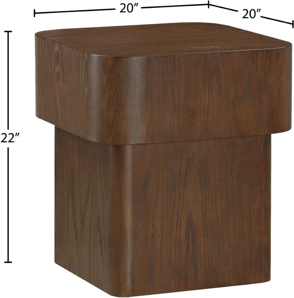 Meridian Furniture Oakmont Art Deco Oak Veneer Side Table with Geometric Lines and Bold Finish for Living Rooms Brown 99039Brown-E