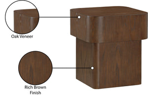 Meridian Furniture Oakmont Art Deco Oak Veneer Side Table with Geometric Lines and Bold Finish for Living Rooms Brown 99039Brown-E