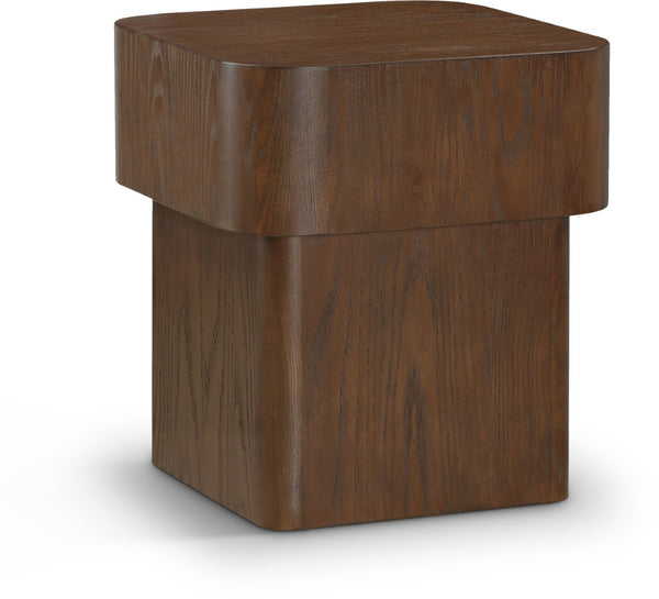 Meridian Furniture Oakmont Art Deco Oak Veneer Side Table with Geometric Lines and Bold Finish for Living Rooms Brown 99039Brown-E