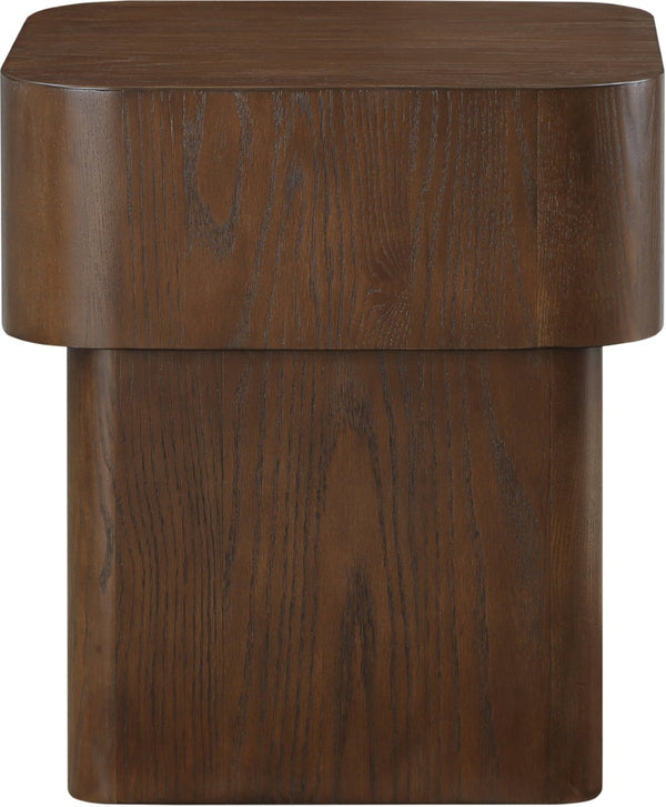 Meridian Furniture Oakmont Art Deco Oak Veneer Side Table with Geometric Lines and Bold Finish for Living Rooms Brown 99039Brown-E
