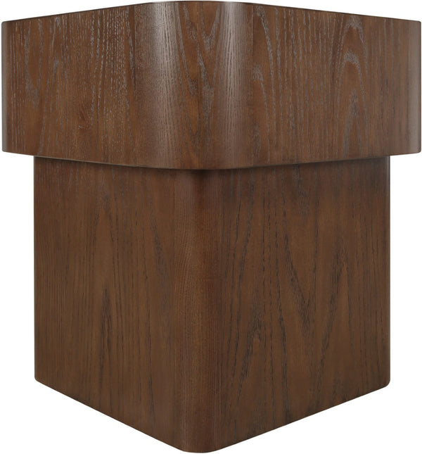 Meridian Furniture Oakmont Art Deco Oak Veneer Side Table with Geometric Lines and Bold Finish for Living Rooms Brown 99039Brown-E