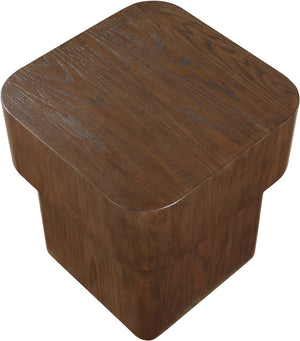Meridian Furniture Oakmont Art Deco Oak Veneer Side Table with Geometric Lines and Bold Finish for Living Rooms Brown 99039Brown-E