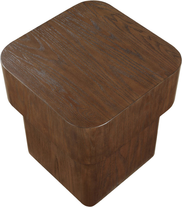Meridian Furniture Oakmont Art Deco Oak Veneer Side Table with Geometric Lines and Bold Finish for Living Rooms Brown 99039Brown-E