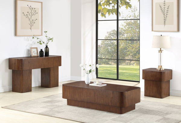Meridian Furniture Oakmont Art Deco Oak Veneer Side Table with Geometric Lines and Bold Finish for Living Rooms Brown 99039Brown-E