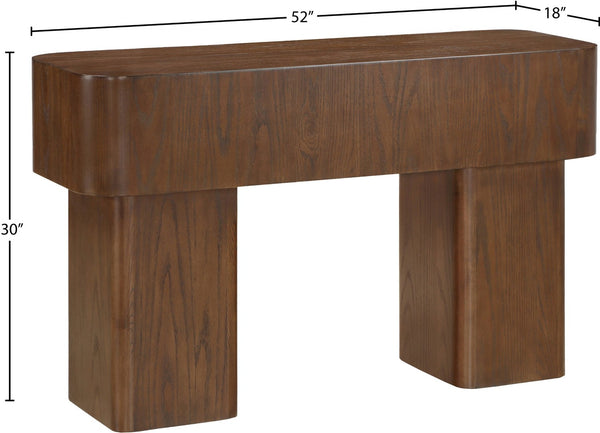 Meridian Furniture Oakmont Art Deco Oak Veneer Console Table with Geometric Detail for Entryway or Living Room Brown 99039Brown-T