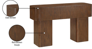 Meridian Furniture Oakmont Art Deco Oak Veneer Console Table with Geometric Detail for Entryway or Living Room Brown 99039Brown-T