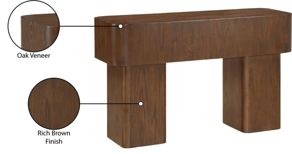 Meridian Furniture Oakmont Art Deco Oak Veneer Console Table with Geometric Detail for Entryway or Living Room Brown 99039Brown-T