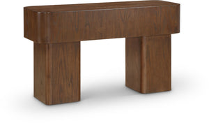 Meridian Furniture Oakmont Art Deco Oak Veneer Console Table with Geometric Detail for Entryway or Living Room Brown 99039Brown-T
