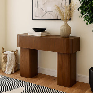 Meridian Furniture Oakmont Art Deco Oak Veneer Console Table with Geometric Detail for Entryway or Living Room Brown 99039Brown-T