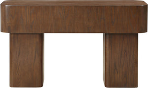 Meridian Furniture Oakmont Art Deco Oak Veneer Console Table with Geometric Detail for Entryway or Living Room Brown 99039Brown-T