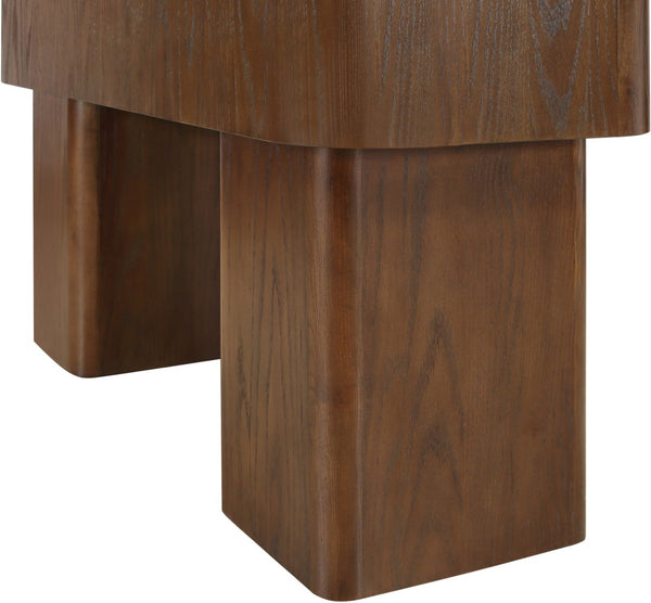 Meridian Furniture Oakmont Art Deco Oak Veneer Console Table with Geometric Detail for Entryway or Living Room Brown 99039Brown-T