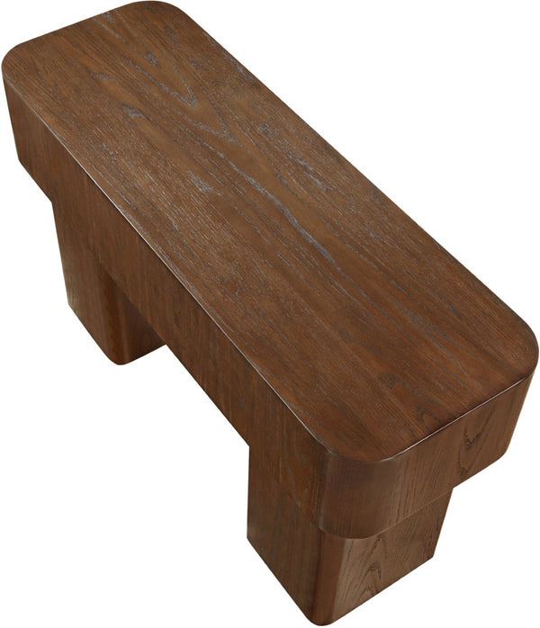 Meridian Furniture Oakmont Art Deco Oak Veneer Console Table with Geometric Detail for Entryway or Living Room Brown 99039Brown-T