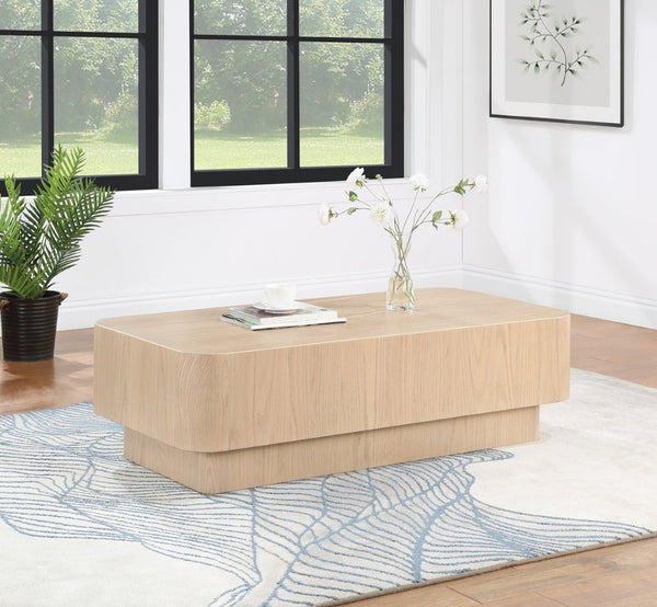 Meridian Furniture Oakmont Art Deco Oak Veneer Coffee Table Low Profile Living Room Centerpiece and Style Natural 99039Natural-C