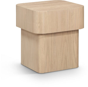 Meridian Furniture Oakmont Art Deco Oak Veneer Side Table with Geometric Lines and Bold Finish for Living Rooms Natural 99039Natural-E