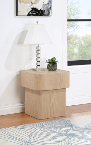 Meridian Furniture Oakmont Art Deco Oak Veneer Side Table with Geometric Lines and Bold Finish for Living Rooms Natural 99039Natural-E