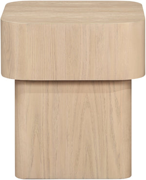 Meridian Furniture Oakmont Art Deco Oak Veneer Side Table with Geometric Lines and Bold Finish for Living Rooms Natural 99039Natural-E