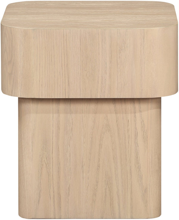 Meridian Furniture Oakmont Art Deco Oak Veneer Side Table with Geometric Lines and Bold Finish for Living Rooms Natural 99039Natural-E