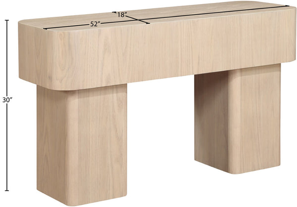 Meridian Furniture Oakmont Art Deco Oak Veneer Console Table with Geometric Detail for Entryway or Living Room Natural 99039Natural-T