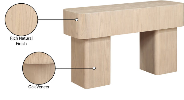 Meridian Furniture Oakmont Art Deco Oak Veneer Console Table with Geometric Detail for Entryway or Living Room Natural 99039Natural-T
