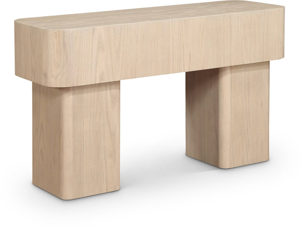 Meridian Furniture Oakmont Art Deco Oak Veneer Console Table with Geometric Detail for Entryway or Living Room Natural 99039Natural-T