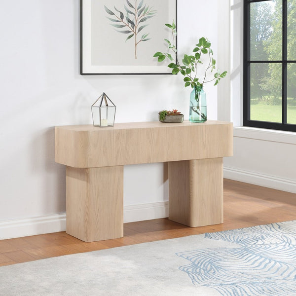 Meridian Furniture Oakmont Art Deco Oak Veneer Console Table with Geometric Detail for Entryway or Living Room Natural 99039Natural-T