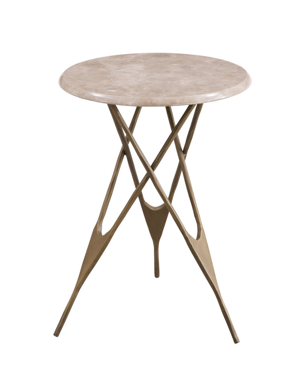 Basset Mirror Leila Accent Table - Glamorous Italian Marble Top With Antique Brass Finish And Elegant Three-leg Design Brass Iron,Marble 9904-lr-223