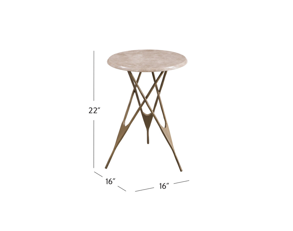 Basset Mirror Leila Accent Table - Glamorous Italian Marble Top With Antique Brass Finish And Elegant Three-leg Design Brass Iron,Marble 9904-lr-223